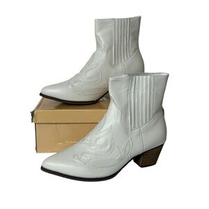 AMS White Ankle Cowboy Western‎ Boots Bootie Women's 10